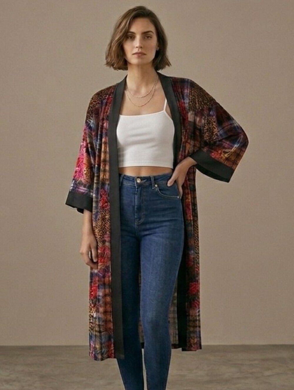 Urban Outfitters Aurora Velvet Printed Patchwork Long Robe Soft Mixed Print M/L